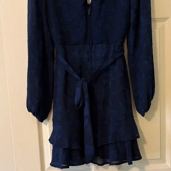 Women’s Navy Blue Long Sleeve Ruffle Dress - Picture 10 of 10